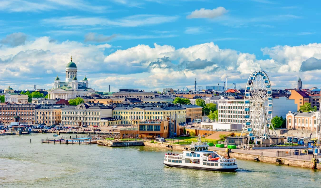 Helsinki waterfront, cathedral and Baltic harbour in Suomi