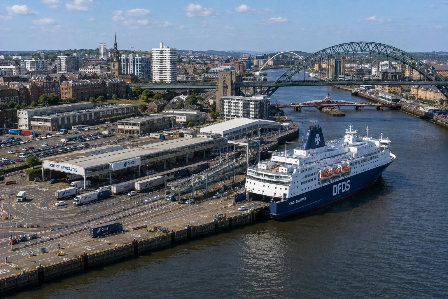 DFDS-lautta Port of Tyne -sataman matkustajaterminaalissa Newcastlen lähellä