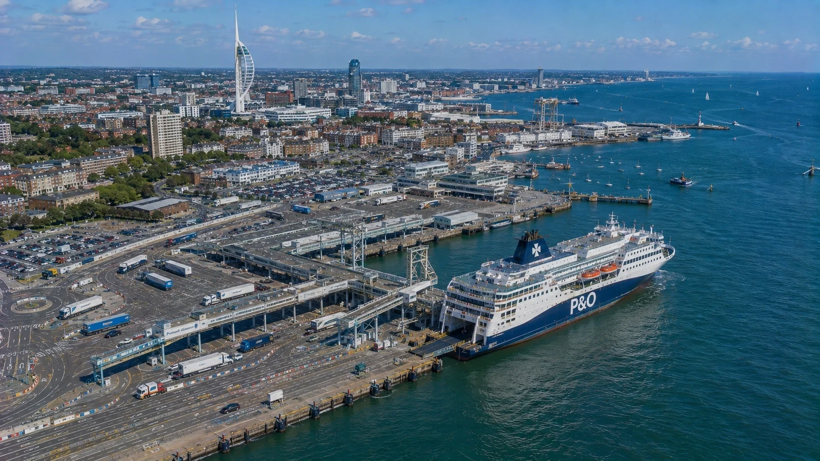 Ilmakuva Portsmouthin lauttasatamasta ja satama-alueesta