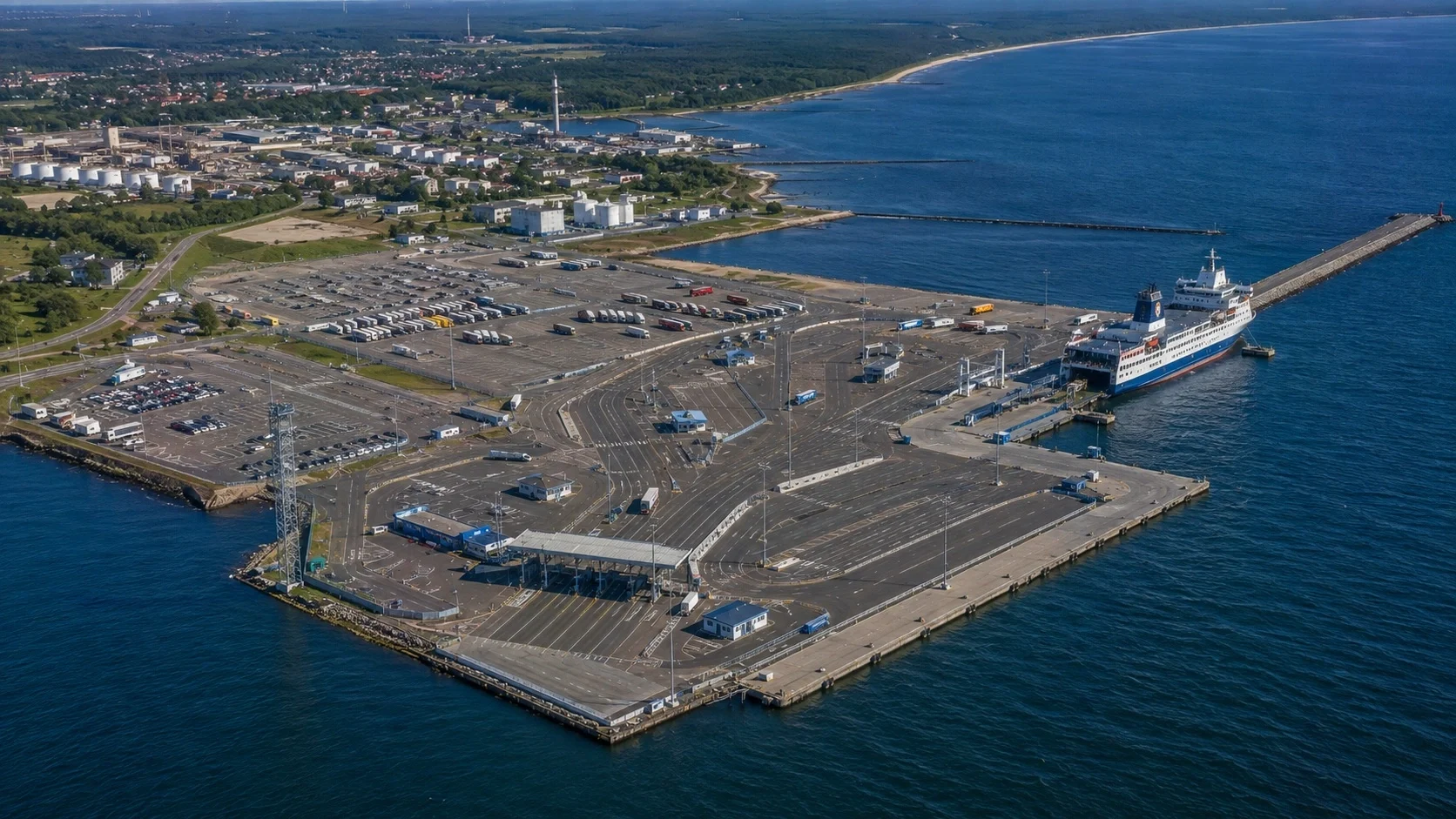 Aerial view of Ventspils lauttaterminaali on Latvia’s Baltic coast