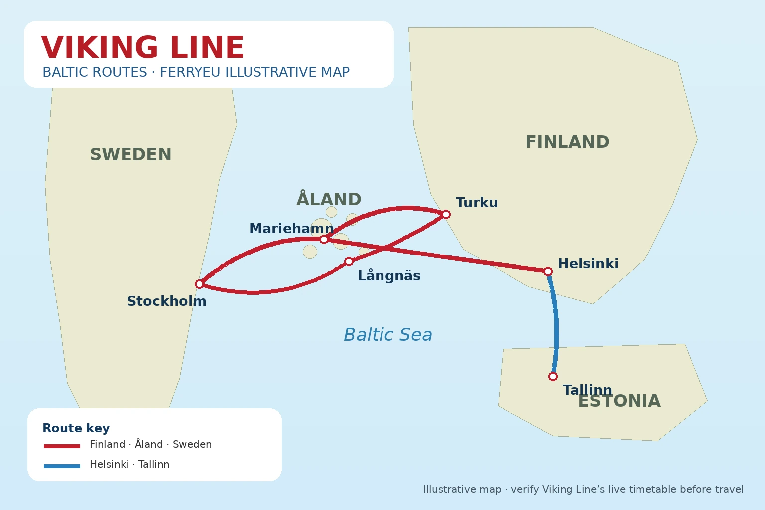 Havainnollinen Viking Linen Itämeren reittikartta